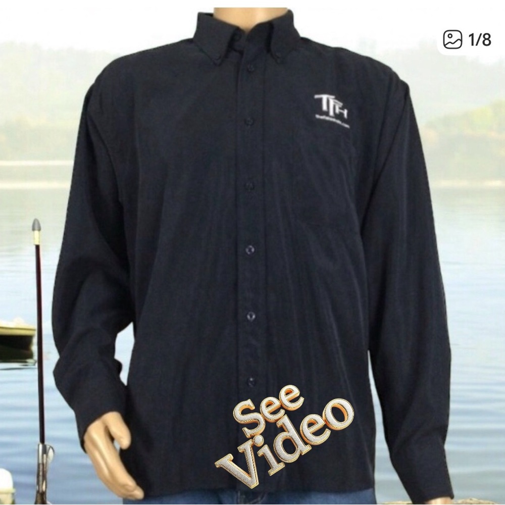 👛 (ANY 2/$20) MERKUR Black Long Sleeved Shirt Motif: TFH the fishinhole.com, L
